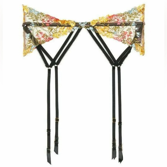 Victoria's Secret Other - VICTORIA SECRET MULTI EMBROIDERY GARTER Floral Pink Yellow Black M/L new